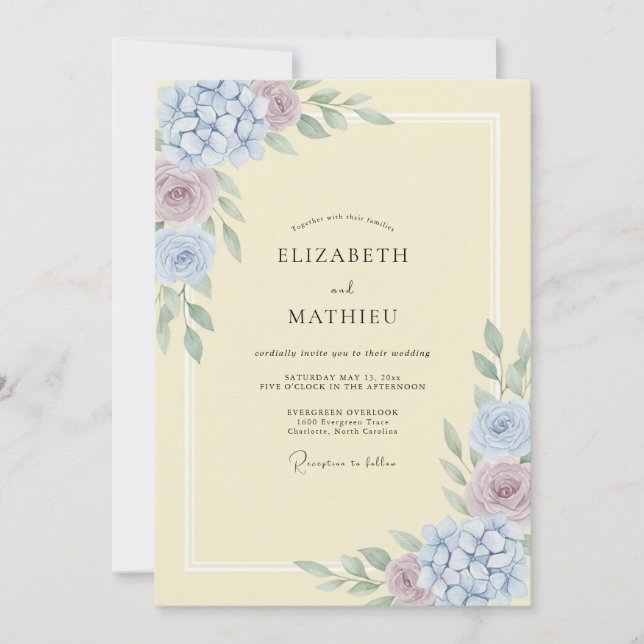 Invitation Mariage de printemps à l'aquarelle jaune pâle (Devant)