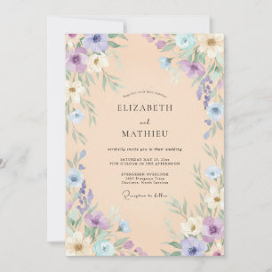 Invitation Mariage de printemps à l'aquarelle pêche et lavand