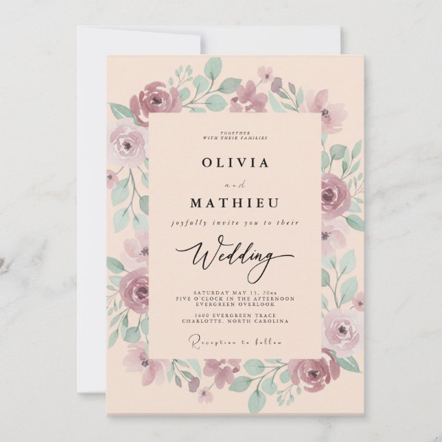 Invitation Mariage de printemps à l'aquarelle rêveuse mauve (Devant)