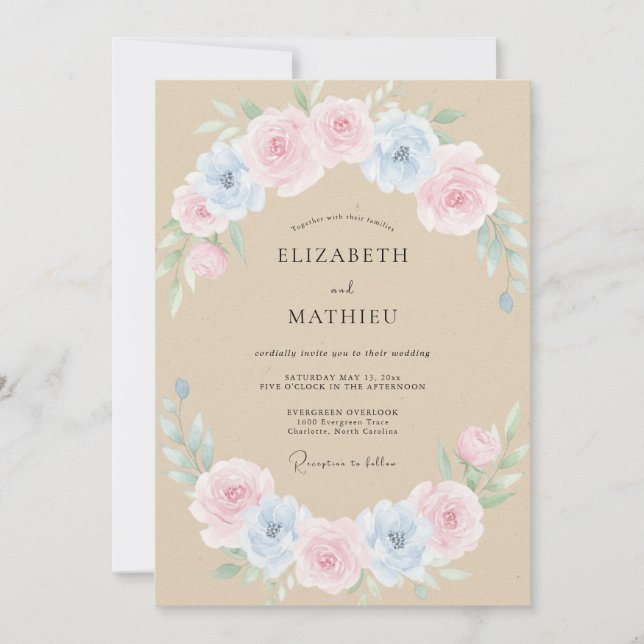 Invitation Mariage de printemps à l'aquarelle sur sable délic (Devant)