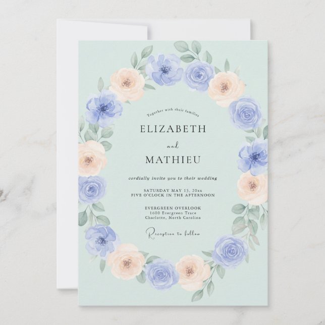Invitation Mariage de printemps à l'aquarelle vert menthe (Devant)
