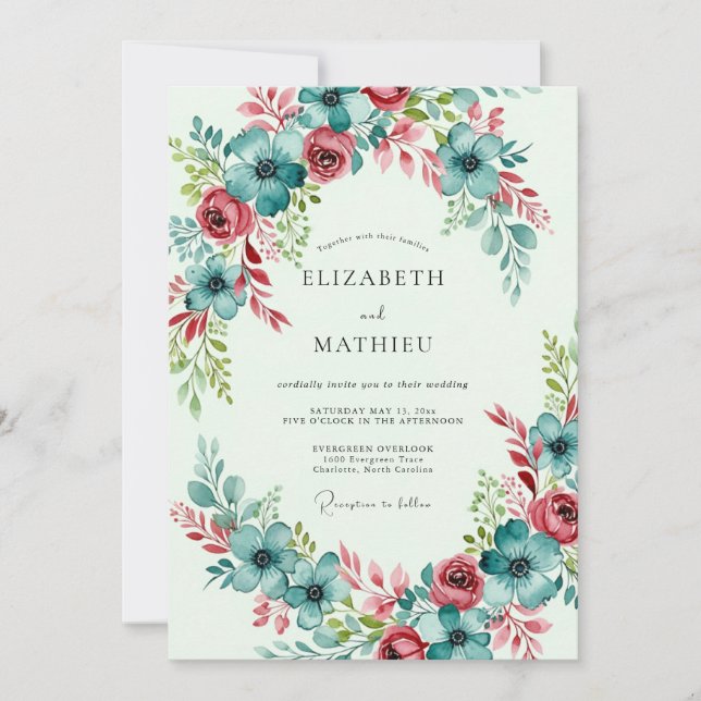 Invitation Mariage de printemps abondant sarcelle (Devant)