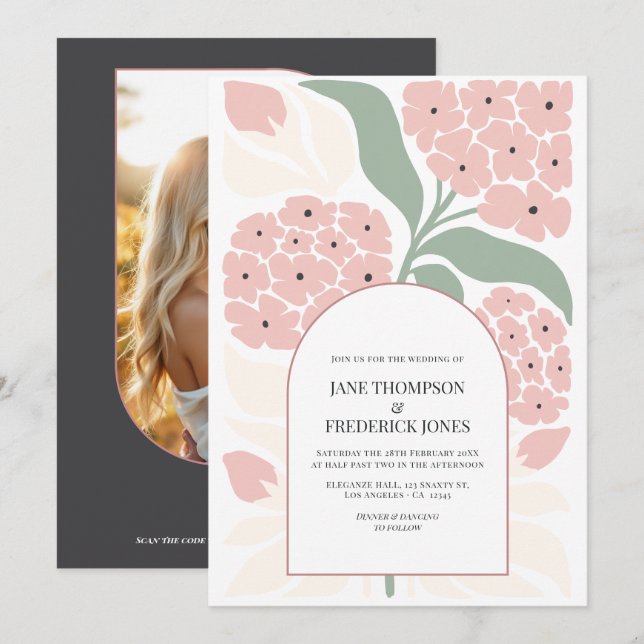 Invitation Mariage de printemps abstrait floral moderne de Bl (Devant / Derrière)