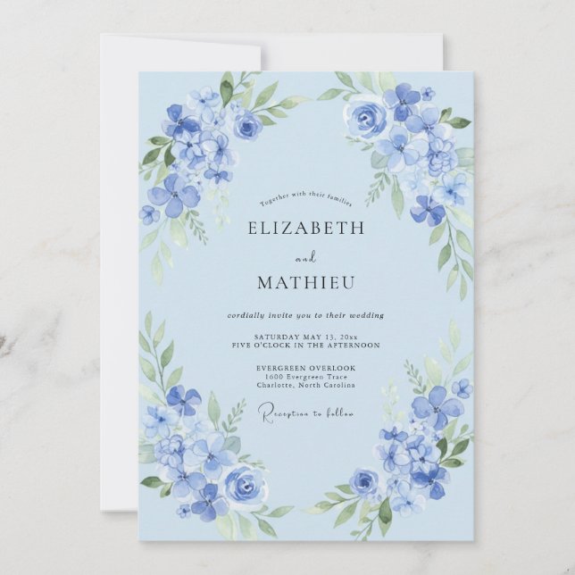 Invitation Mariage de printemps aérien bleu doux (Devant)