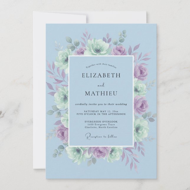 Invitation Mariage de printemps aérien bleu poudre (Devant)