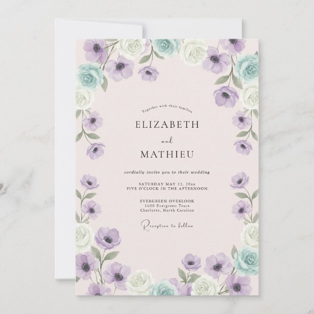 Invitation Mariage de printemps Anémone délicate lavande (Devant)