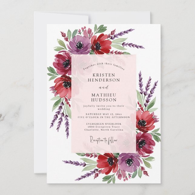 Invitation Mariage de printemps Anémone Vibrante Rouge (Devant)