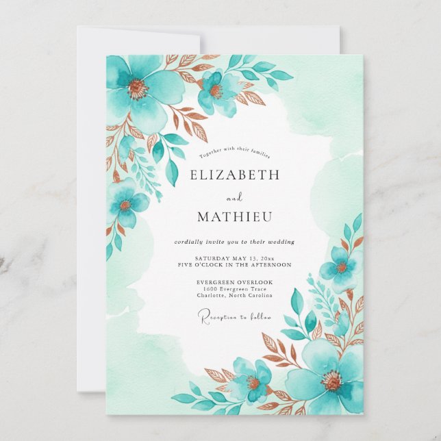 Invitation Mariage de printemps Aqua Serene (Devant)