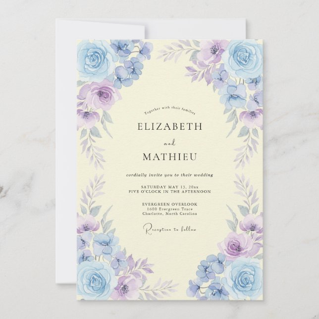 Invitation Mariage de printemps aquarelle lumineuse lavande (Devant)