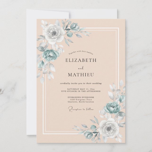 Invitation Mariage de printemps aquarelle pêche luxuriante (Devant)