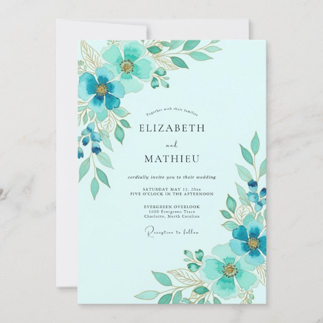 Invitation Mariage de printemps aquatique éthéré (Devant)