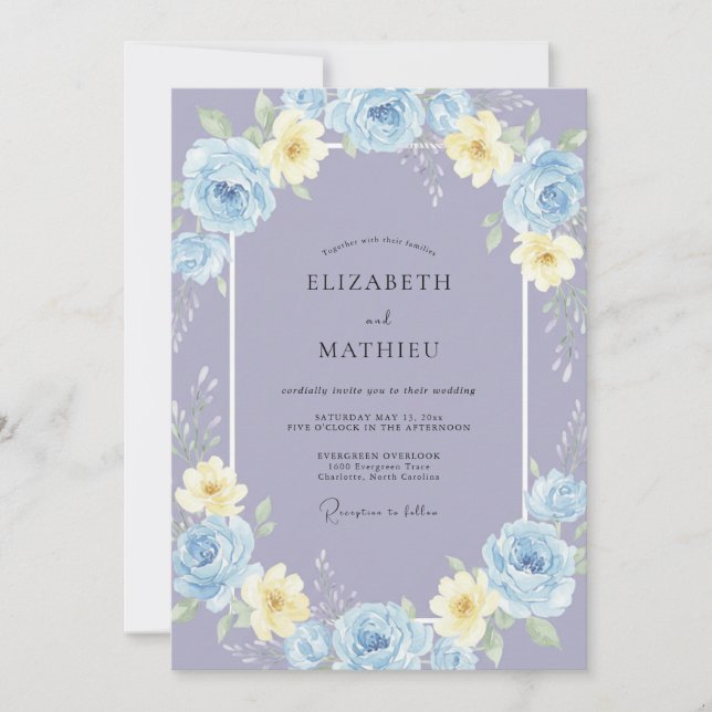 Invitation Mariage de printemps atmosphérique Pervenche (Devant)