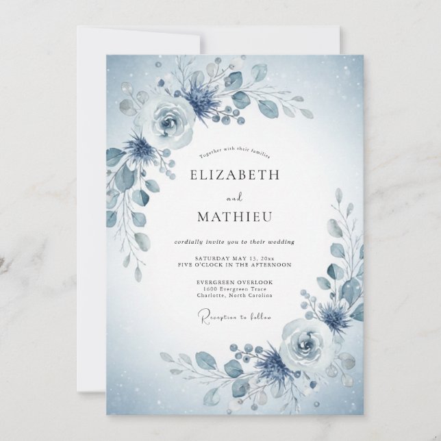Invitation Mariage de printemps aux fleurs bleues (Devant)
