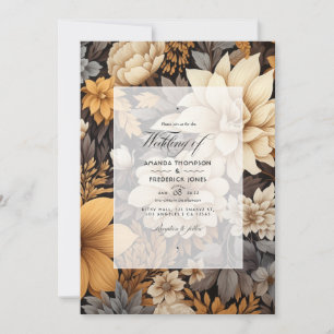 Invitation Mariage de printemps aux fleurs brun doré