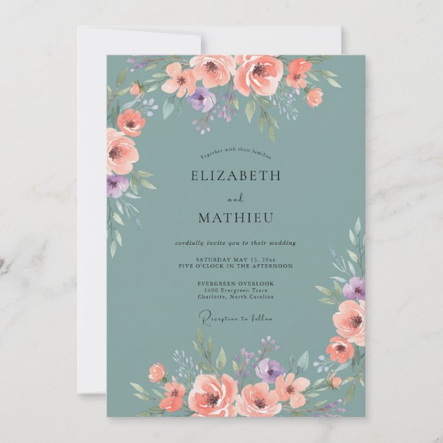 Invitation Mariage de printemps aux fleurs de pêche (Devant)