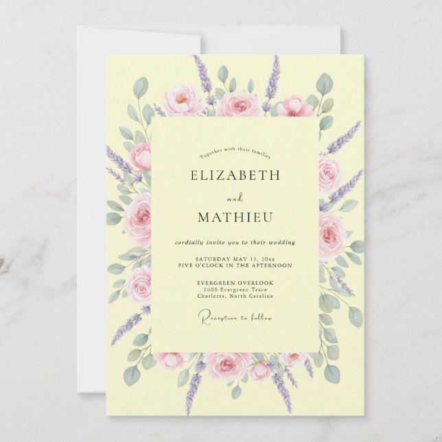 Invitation Mariage de printemps aux fleurs jaune pâle (Devant)