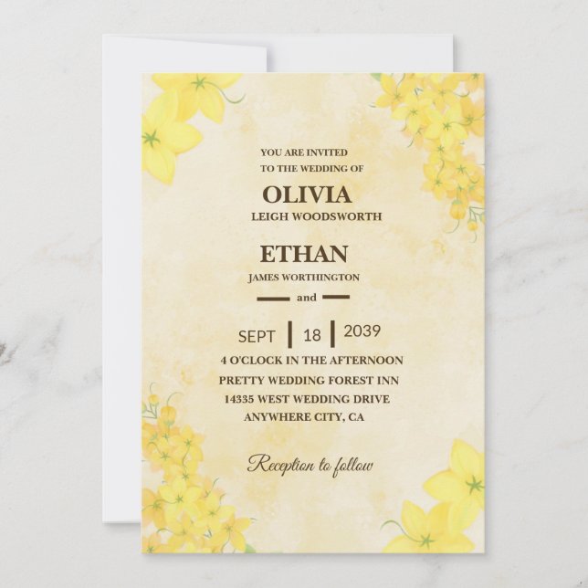 Invitation Mariage de printemps aux fleurs jaunes (Devant)
