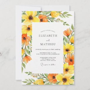 Invitation Mariage de printemps aux fleurs jaunes et oranges