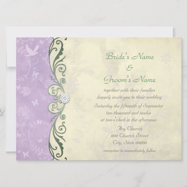 Invitation Mariage de printemps aux fleurs lavande et jaune p (Devant)