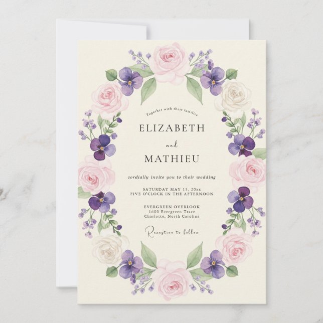 Invitation Mariage de printemps aux fleurs roses de lavande (Devant)
