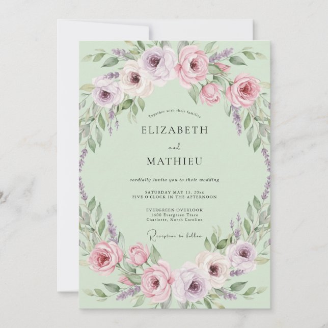 Invitation Mariage de printemps aux fleurs roses de lavande (Devant)