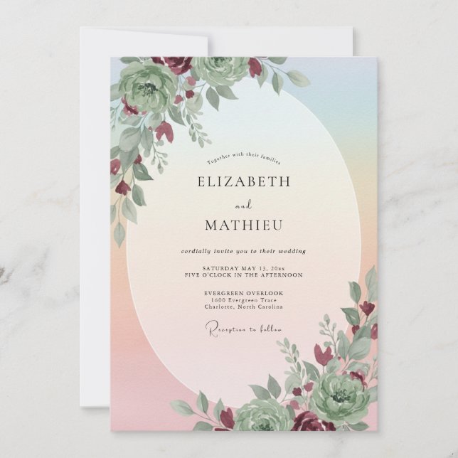 Invitation Mariage de printemps aux succulentes vert sauge (Devant)