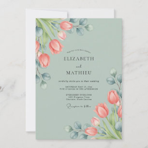 Invitation Mariage de printemps aux tulipes aériennes vert sa