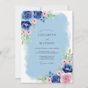 Invitation Mariage de printemps bleu cobalt serein