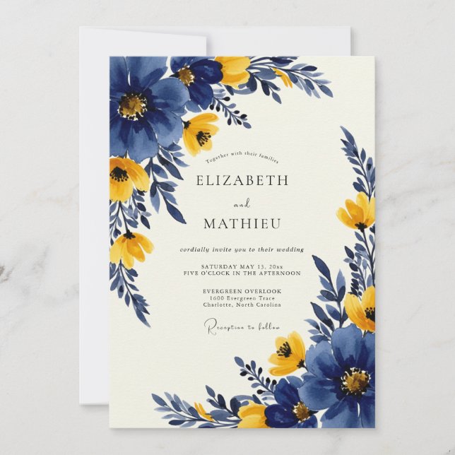 Invitation Mariage de printemps bleu marine audacieux (Devant)