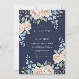 Invitation Mariage de printemps bleu marine royal