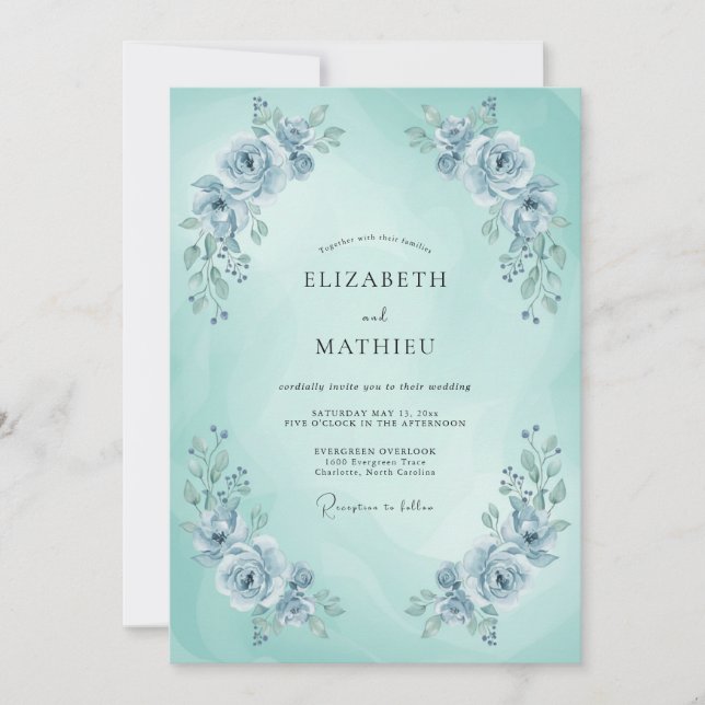 Invitation Mariage de printemps bleu mint éthéré (Devant)