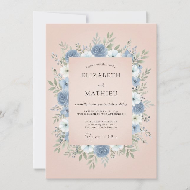 Invitation Mariage de printemps bleu poussiéreux poli (Devant)