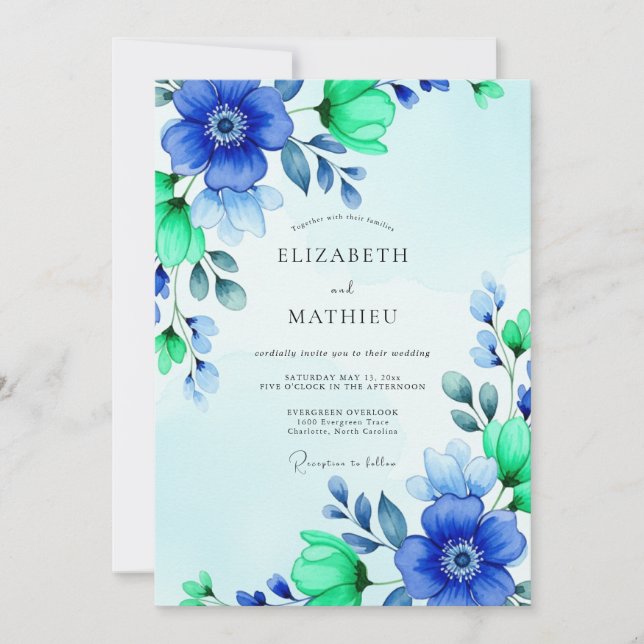 Invitation Mariage de printemps bleu royal lumineux (Devant)