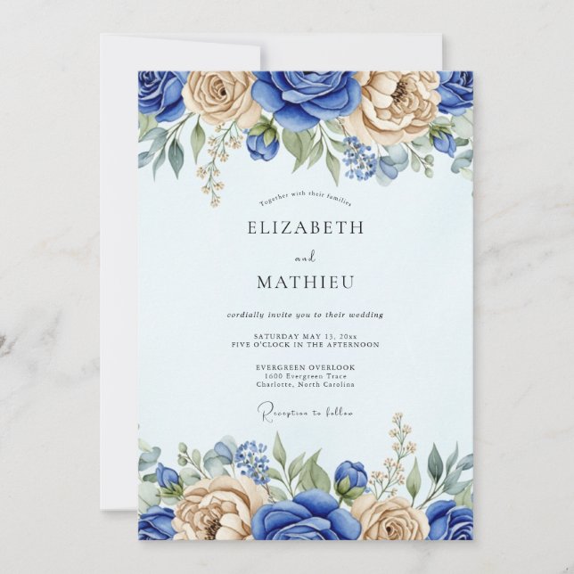 Invitation Mariage de printemps bleu royal séduisant (Devant)