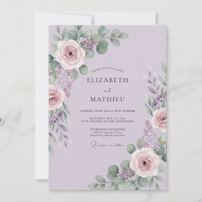 Invitation Mariage de printemps botanique luxuriant de lavand (Devant)