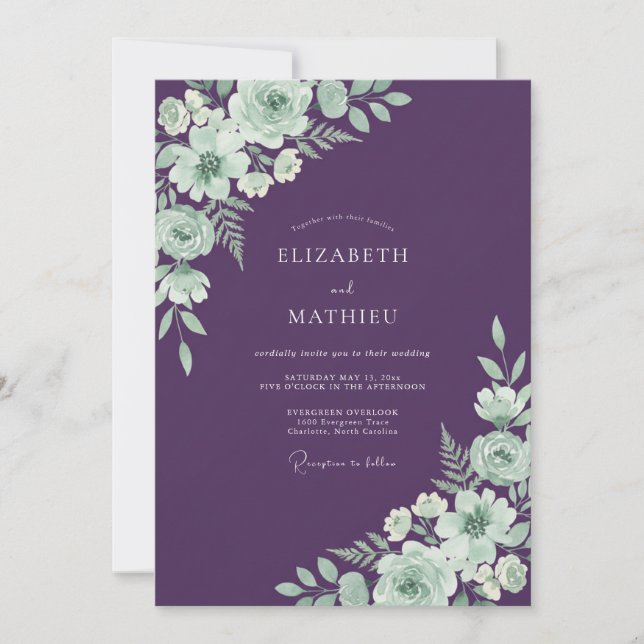 Invitation Mariage de printemps céleste prune (Devant)