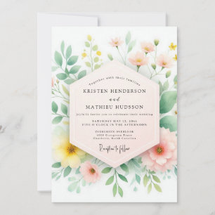 Invitation Mariage de printemps champêtre rose et jaune