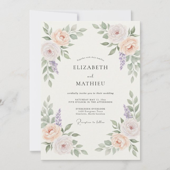 Invitation Mariage de printemps charmant aux pêches (Devant)