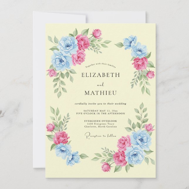 Invitation Mariage de printemps charmant jaune pâle (Devant)