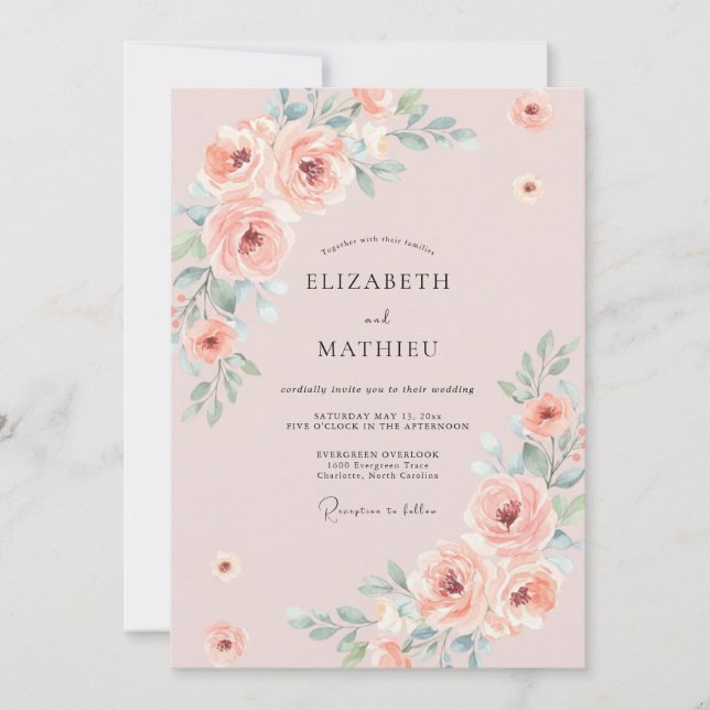 Invitation Mariage de printemps charmant rose poudré (Devant)