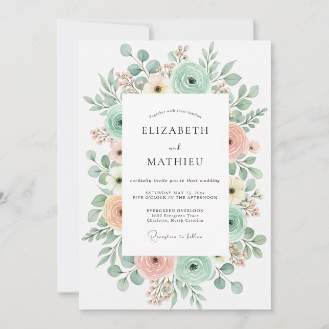 Invitation Mariage de printemps charmant vert menthe (Devant)