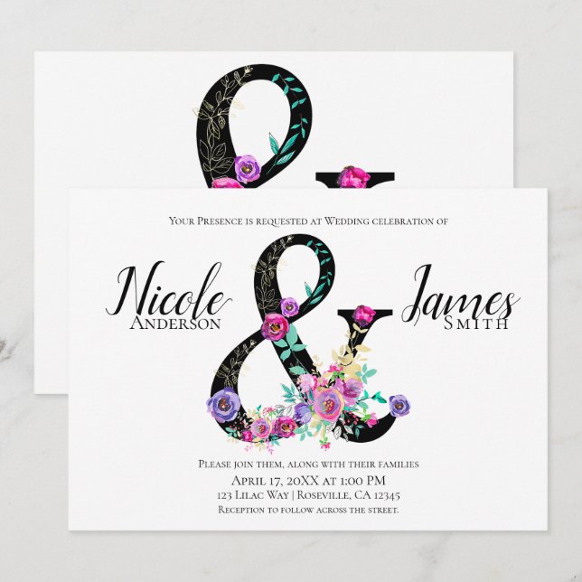 Invitation Mariage de printemps chic avec ampérsand moderne f (Devant / Derrière)