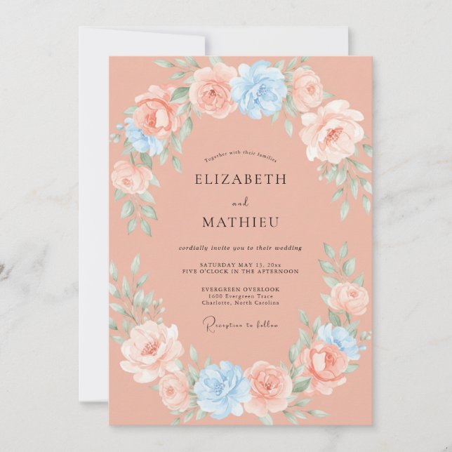 Invitation Mariage de printemps corail enchanteur (Devant)