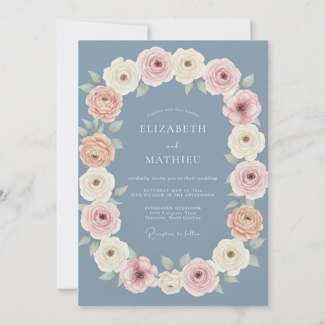 Invitation Mariage de printemps dans une esthétique bleu pous (Devant)
