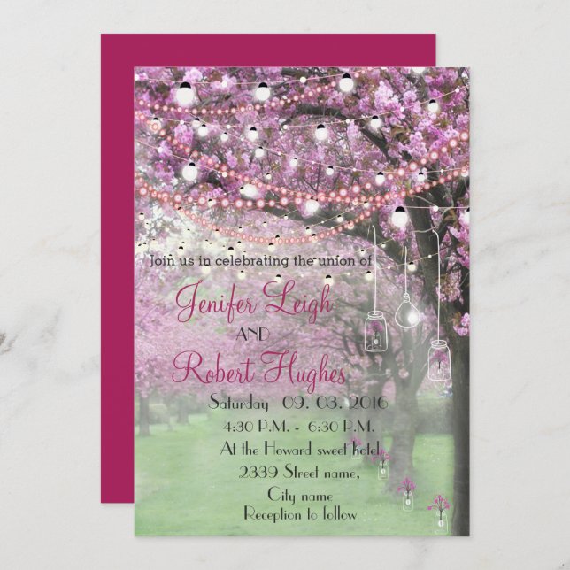 Invitation Mariage de printemps de cerise en fleurs (Devant / Derrière)