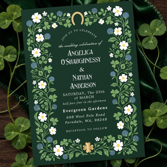 Invitation Mariage de printemps délicat à motif de trèfle flo (Créateur téléchargé)