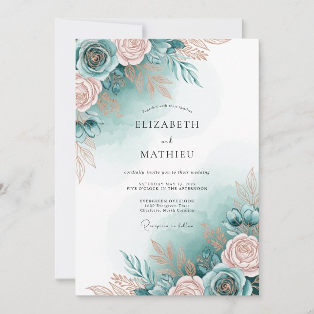 Invitation Mariage de printemps délicat Aqua (Devant)