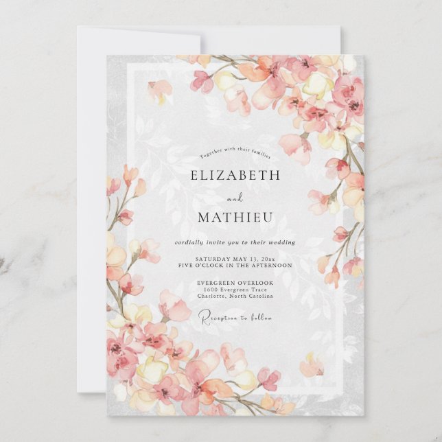 Invitation Mariage de printemps délicat au pêcher (Devant)