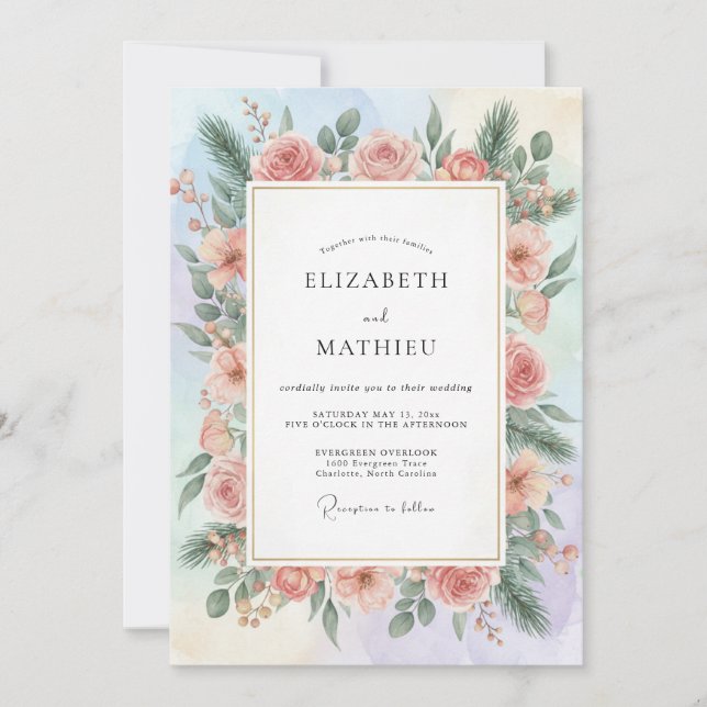 Invitation Mariage de printemps délicat aux fleurs de pêche (Devant)