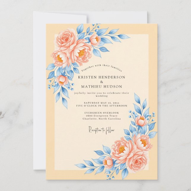 Invitation Mariage de printemps délicat aux pêches (Devant)